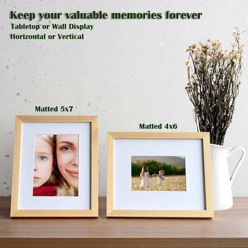 KINLINK 8x10 Picture Frames Natural Wood Frames with Acrylic Plexiglass for Pictures 4x6/5x7 with Mat or 8x10 without Mat, Tabletop and Wall Mounting Display, Set of 4 - Image 4